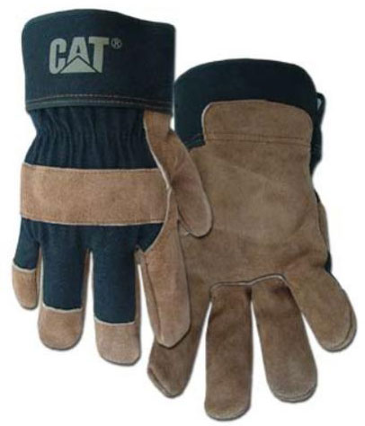 6. Cat Premium Brown/Black Leather Palm Work Gloves--Large #CAT013200L