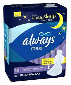 9. Always Maxi Overnight Extra Heavy Flow With Wings 20 Count