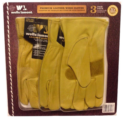 10. Wells Lamont Premium Leather Work Gloves 3 Pair Pack X-Large