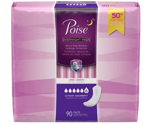 1. Poise Incontinence Overnight Pads, Long