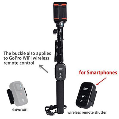 7. Photo Video Professional Monopod or Selfie Stick with Adjustable Phone Clamp and Bluetooth Remote Control Shutter Release for Gopro Hero 1 2 3 3+4 Digital Camera and iPhone, Samsung,and Other Smartphones