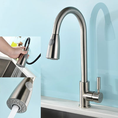 8. VAPSINT Stainless Steel Single Handle Pull Out Kitchen Sink Faucet