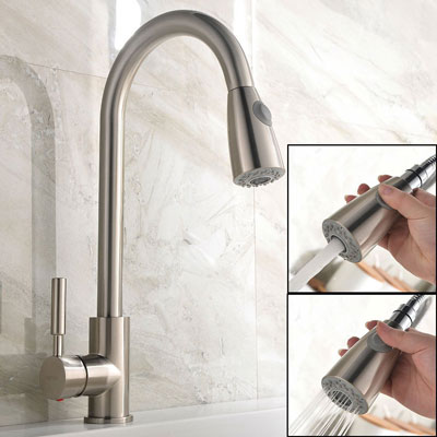 4. UFaucet Modern Stainless Steel Single Handle Pull Down Spray Kitchen Sink Faucet
