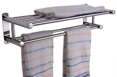 2. AGPtEK® Double Rows Wall Mounted Bathroom Towel Rail Holder Storage Rack Shelf Towel Stand
