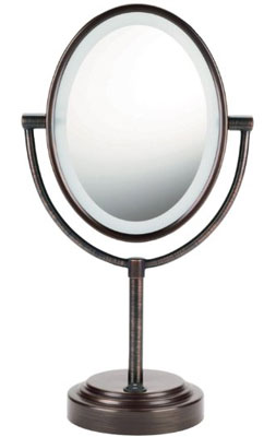 9. Conair Oval Double-Sided Lighted Mirror-Oil -Bronze Finish
