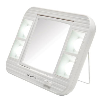 10. Jerdon LED Lighted Makeup Mirror with 5X Magnification, White Finish