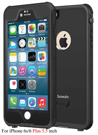 10.Sunwukin Best Waterproof Case for iPhone 6s/6 Plus 5.5 Inch[New Arrival] Underwater Shockproof Snowproof Dirtproof Protection Cover for 5.5 Inches[Black]