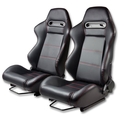 4. Type-R Style Black Faux Leather Reclinable Sport Racing Seats 