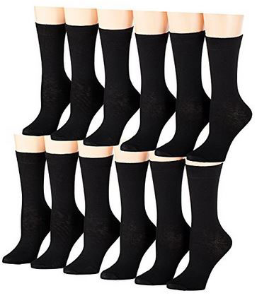 10. Tipi Toe Women's 12-Pairs Lightweight Solid Colored Crew Socks 