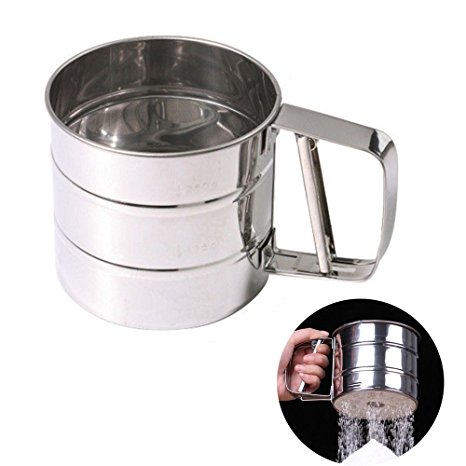 4. Chengor Baking Stainless Steel Shaker Sieve Cup Mesh Crank Flour Sifter
