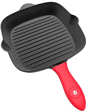 2. Vremi Cast Iron Grill Pan - Pre Seasoned Cast Iron Skillet with Handle Cover